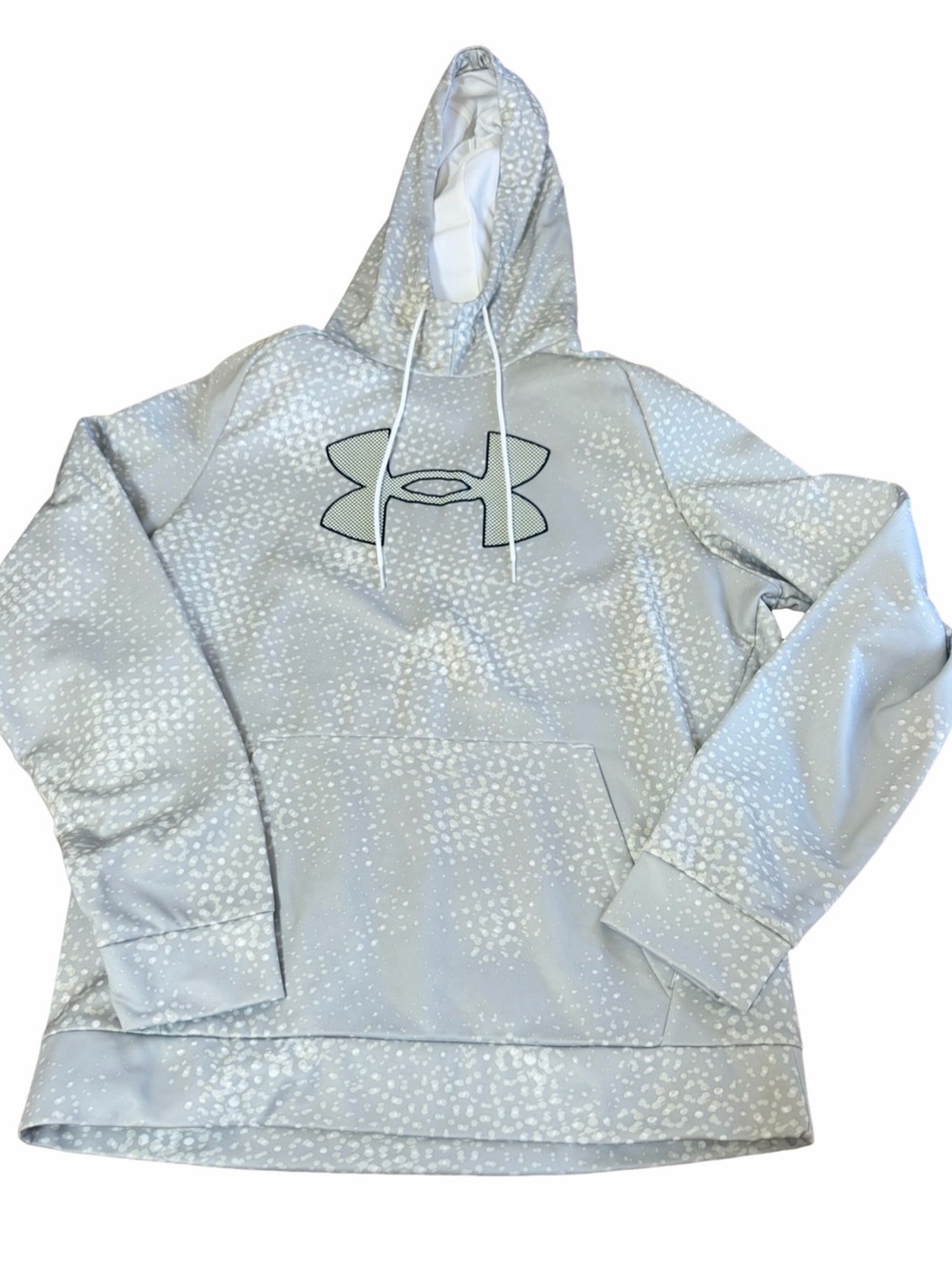 NWOT Under Armour Reflective Print Fleece Hoodie Gray White Loose Fit Large